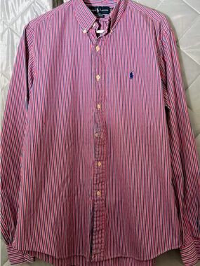 Ralph Lauren Pink, Blue & White Striped Button-Down Shirt Size L
